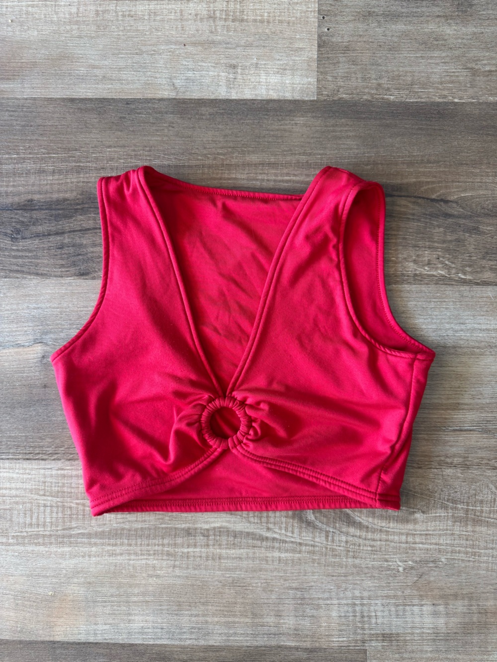 Red V Neck Ring Crop Top